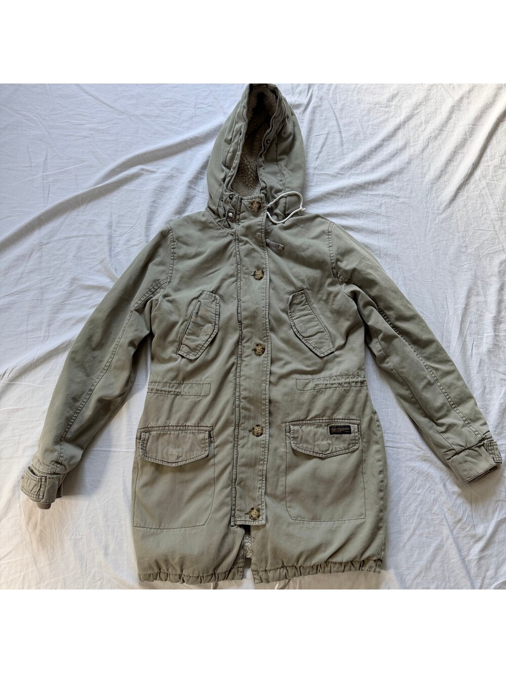 Abercrombie & Fitch Womens S Sherpa Lined Hooded Military Parka Jacket Olive